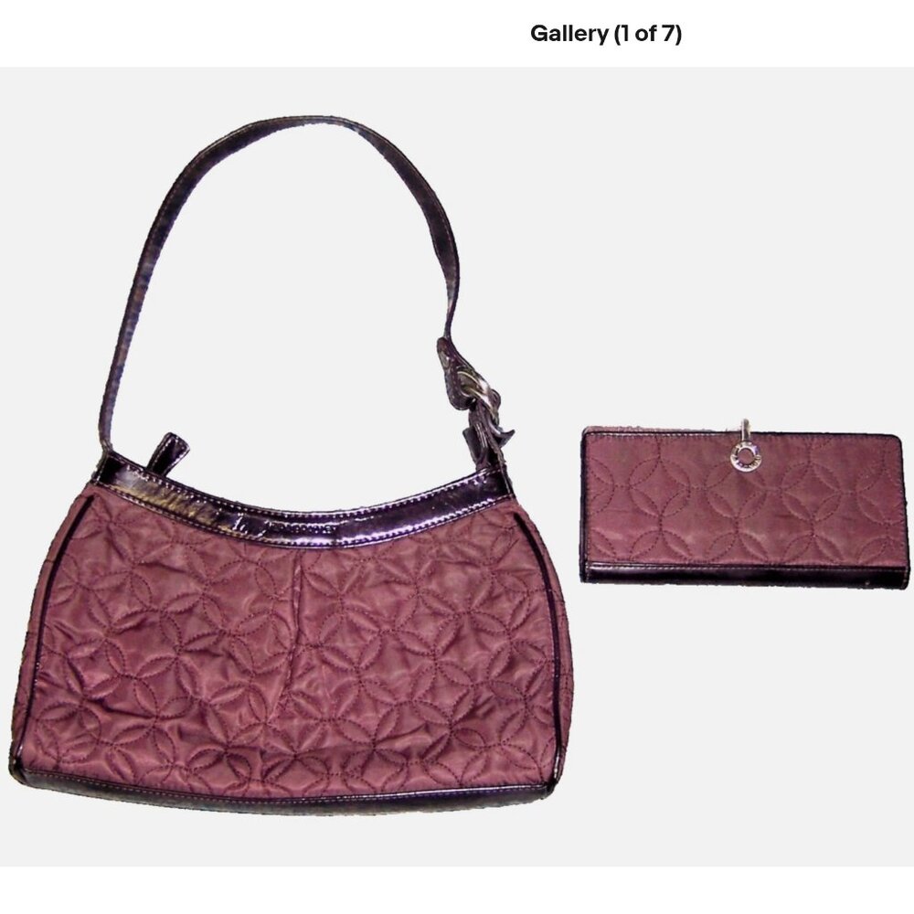 Vintage Vera Bradley Quilted Nylon Handbag Shoulder Bag & Wallet Set Purple Wine